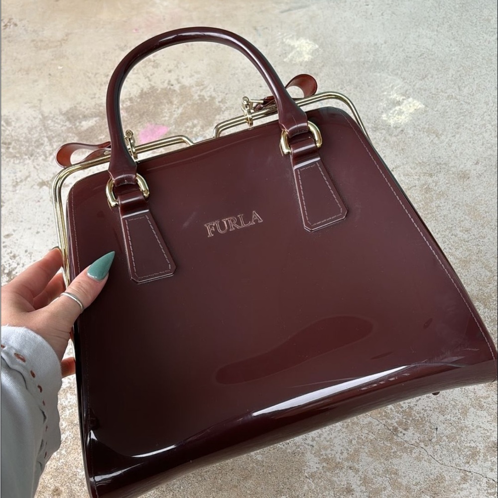 Furla real leather glossy brown bag purse